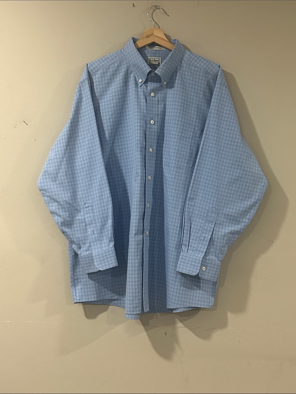 L.L. Bean Men's Light Blue Tiny Check Button-Down Shirt